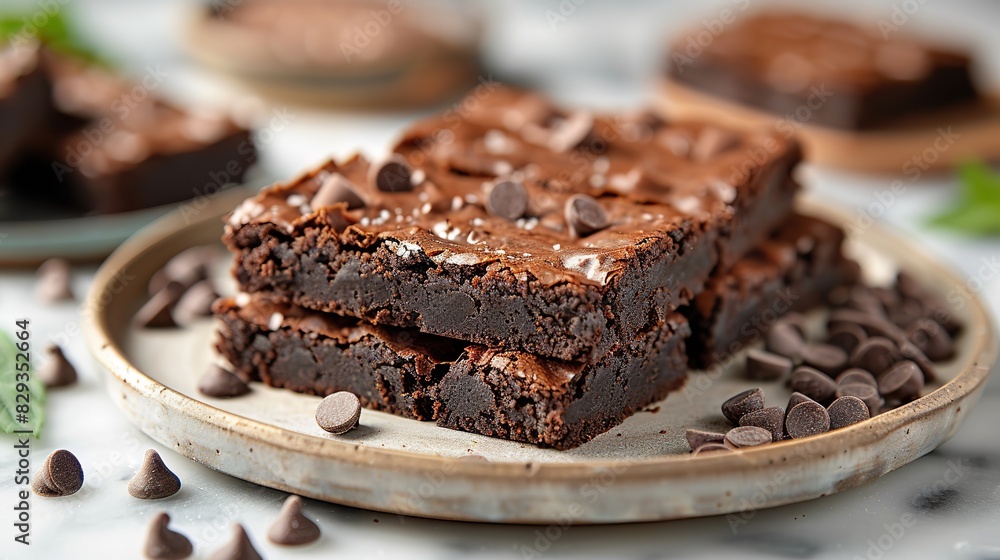 A serving of rich chocolate fudge brownies, perfect for dessert. A serving of rich chocolate fudge brownies, perfect for dessert.