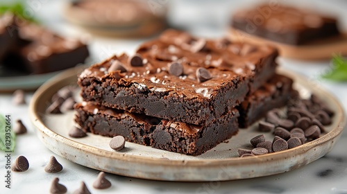 A serving of rich chocolate fudge brownies, perfect for dessert.