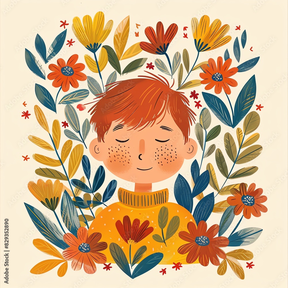 Vector image of smiling boy in Scandinavian art style Vector image of smiling boy in Scandinavian art style