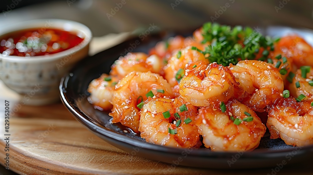 A plate of crispy shrimp tempura, served with dipping sauce. A plate of crispy shrimp tempura, served with dipping sauce.
