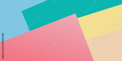 Abstract geometric shape pastel pink, yellow and light blue color paper background.