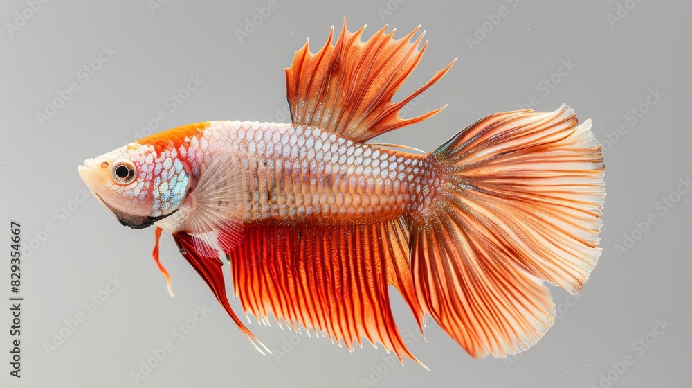 Fototapeta premium Betta fish Female Fancy Nemo Galaxy Halfmoon from Thailand, Siamese fighting fish on isolated grey background all are from Thailand