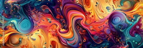 Aabstract background filled with vibrant swirls, trippy patterns, and hypnotic colors. This ultra-detailed 3:1 image creates a surreal atmosphere that captivates the eye.
