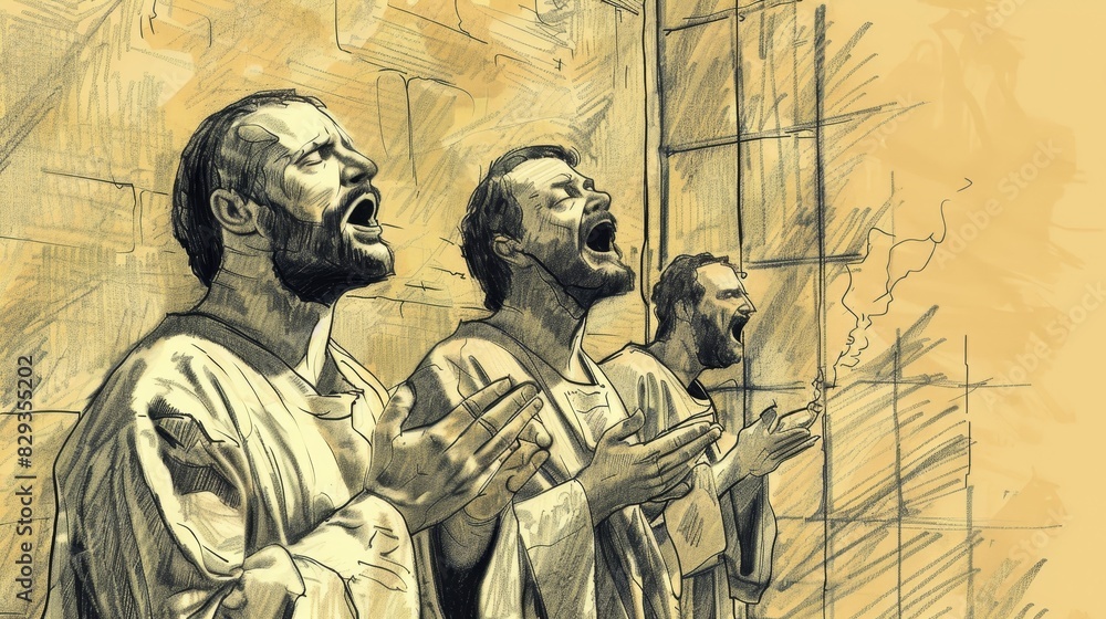 Biblical Illustration The Philippian Jailer, Paul and Silas Singing in