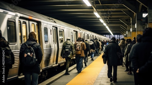 Wallpaper Mural subway station filled with people, with a subway train arriving in the background Torontodigital.ca