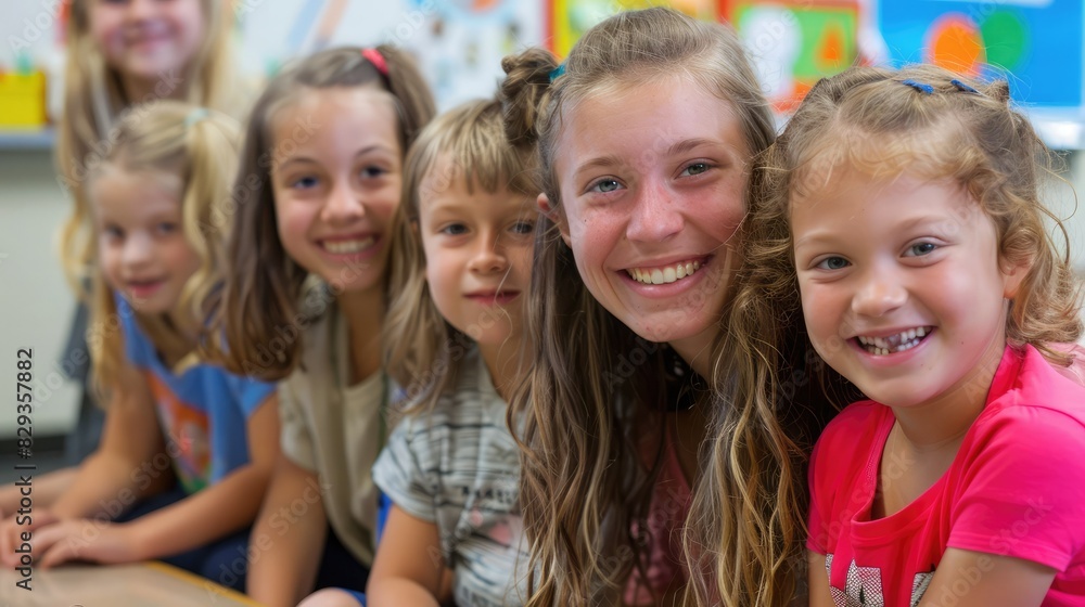 Happy kids and teacher at school Happy kids and teacher at school