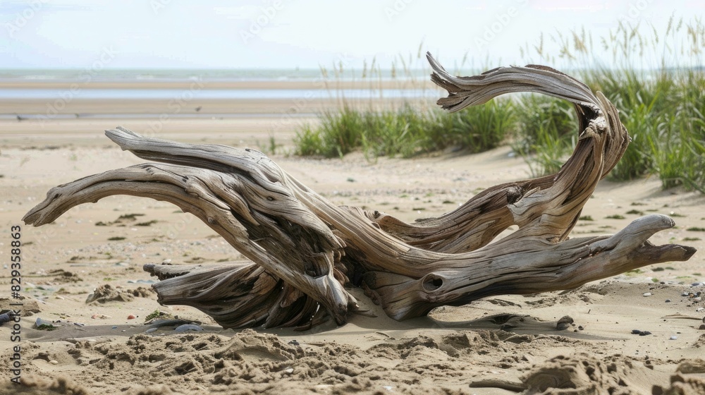 A jumble of driftwood lies scattered on the sandy beach, home to terrestrial animals and wildlife. Its a perfect spot for macro photography and creating art with wood AIG50