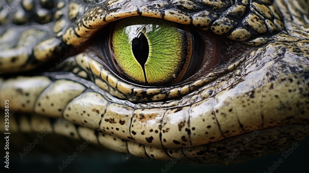 close-up of a crocodile's eye, with the crocodile's mouth slightly open close-up of a crocodile's eye, with the crocodile's mouth slightly open