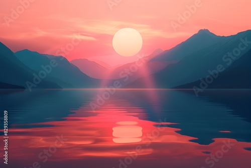Breathtaking Sunset Over a Tranquil Lakeside Mountain Landscape © Ratchadaporn