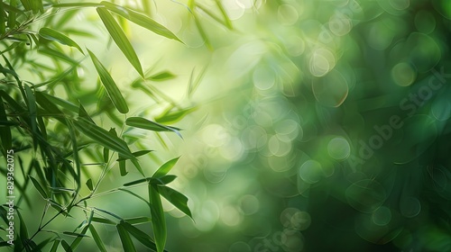 Bamboo forest and green meadow grass with natural light in blur style. Bamboos green leaves and bamboo tree with bokeh in nature forest. Nature pattern view of leaf on blurred greenery background photo