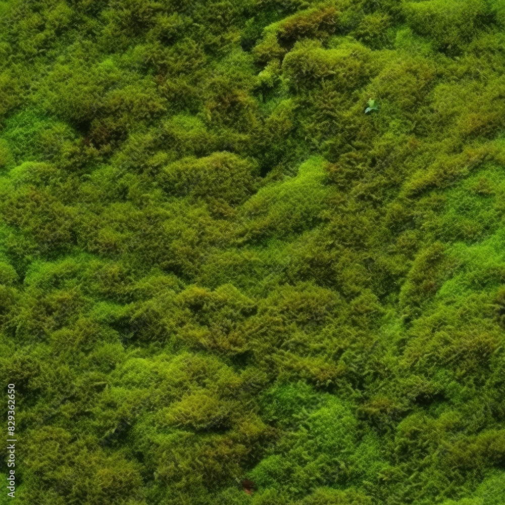 Green moss seamless pattern on white background, top view, isolated, scattered for design Green moss seamless pattern on white background, top view, isolated, scattered for design