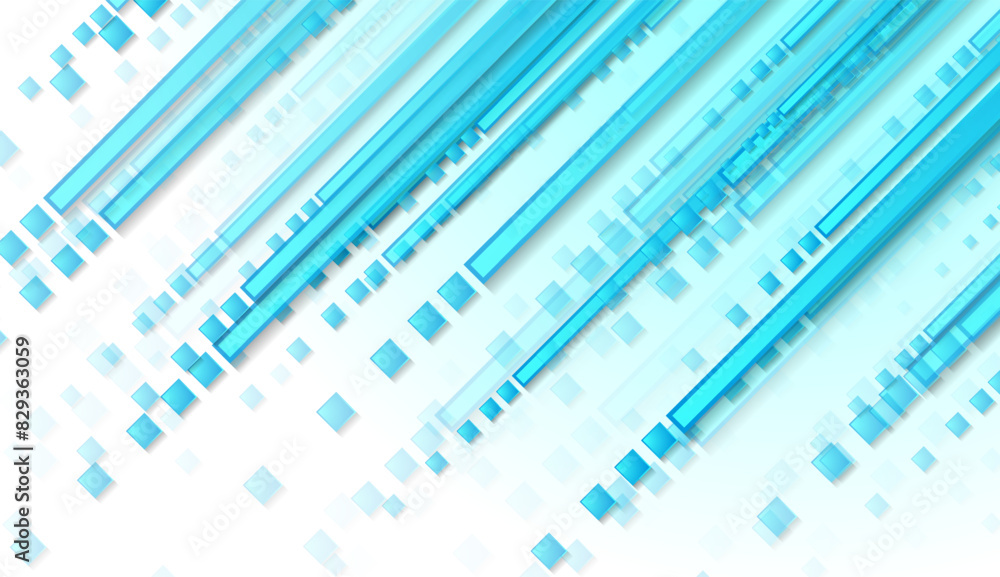 Fototapeta premium Bright blue stripes and squares geometric abstract background. Vector design