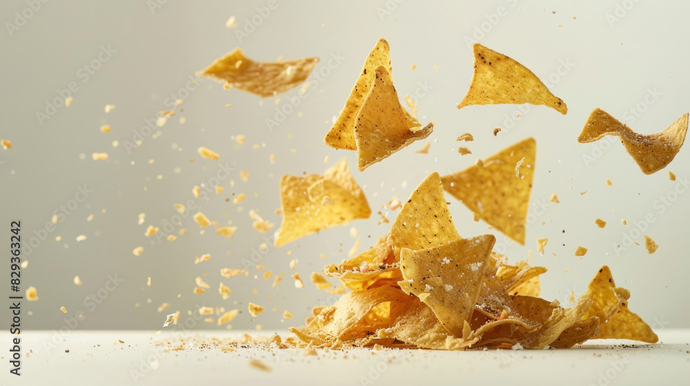 Hot Mexican nachos descend elegantly against the stark white canvas. Their aromatic allure fills the air as they tumble, promising a symphony of flavors and textures with every bite Hot Mexican nachos descend elegantly against the stark white canvas. Their aromatic allure fills the air as they tumble, promising a symphony of flavors and textures with every bite