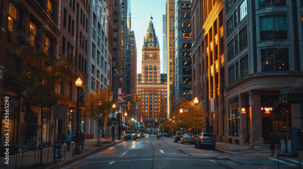 Fototapeta premium City street with modern buildings