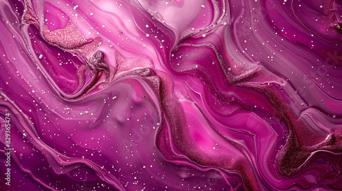 Produce an AI-generated image featuring intricate marble ink designs with dazzling fuchsia pink glitter.