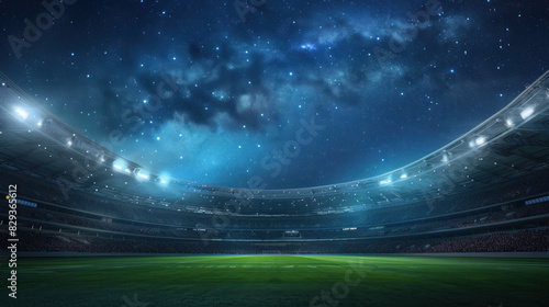 Under the twinkling stars, the stadium radiates a sense of grandeur and anticipation, inviting fans to gather and witness thrilling sporting events unfold on its pristine turf. © Wararat