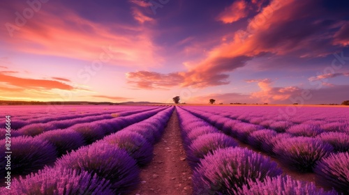 field of lavender with purple hues stretching towards