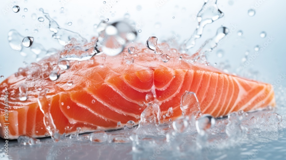Fototapeta premium salmon on a clean white background with water droplets 