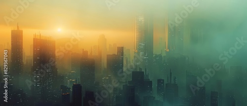 Alien architecture, stood tall in a deserted city, illuminated by a pale, sickly yellow light, with futuristic buildings with blurry background, scifi photo, Sharpen banner photo