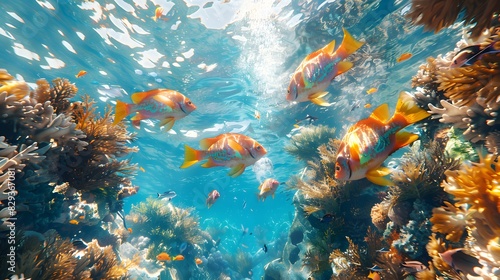 A family snorkeling in crystal-clear waters  exploring marine life to celebrate World Oceans Day List of Art Media digital art