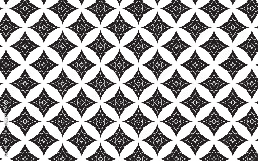 Abstract retro circles leaves geometric decorative vector black color seamless pattern