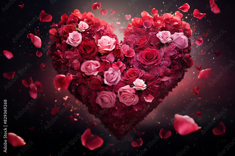 A heart shape formed with some rose flowers A heart shape formed with some rose flowers