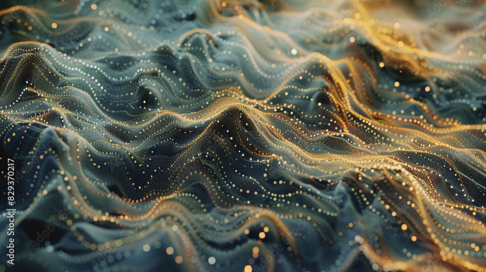 Produce an ethereal setting composed of delicate dots weaving together in an abstract tapestry. Produce an ethereal setting composed of delicate dots weaving together in an abstract tapestry.
