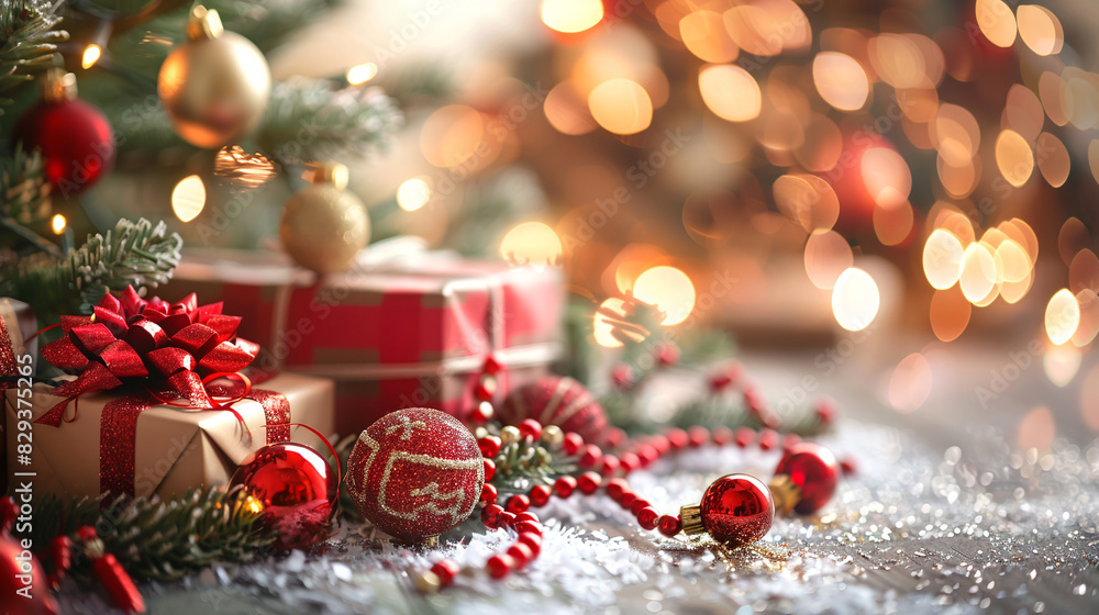 A Festive Holiday Scene with Decorations and Gifts A Festive Holiday Scene with Decorations and Gifts