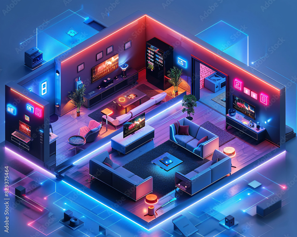 A futuristic smart home interior featuring AI-augmented reality interfaces, with holographic displays showing various smart home components. The minimalist design uses a minimal color palette and A futuristic smart home interior featuring AI-augmented reality interfaces, with holographic displays showing various smart home components. The minimalist design uses a minimal color palette and