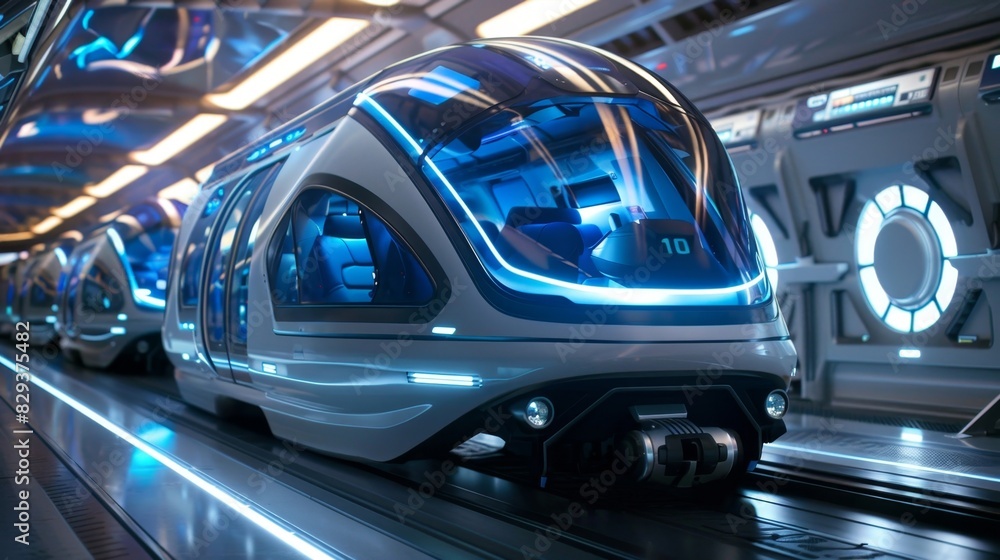 The air is cool and crisp with just a hint of excitement as passengers board the futuristic vehicles for their journeys.