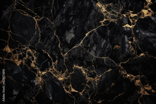 Luxury Black Marble Background with Golden Viens. Marbled Texture. Fluid Black Gold Marbled Backdrop. Elegant Modern Background for Banner, Greeting Card, Invitation photo