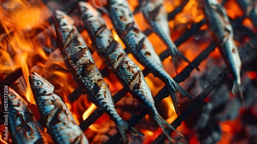 Grilled Fish on Open Flame Barbecue