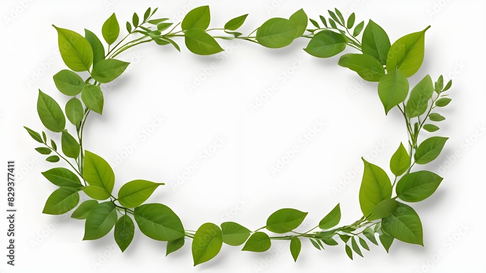 Fototapeta premium green leaves frame isolated on transparent background cutout