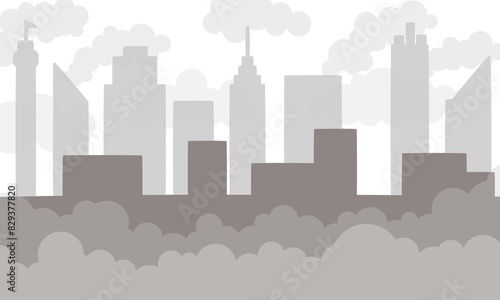 Toxic smoke from industrial factories floating in the air. Causing pollution, destroying the environment And the health of the population of large cities, Illustration and flat design.