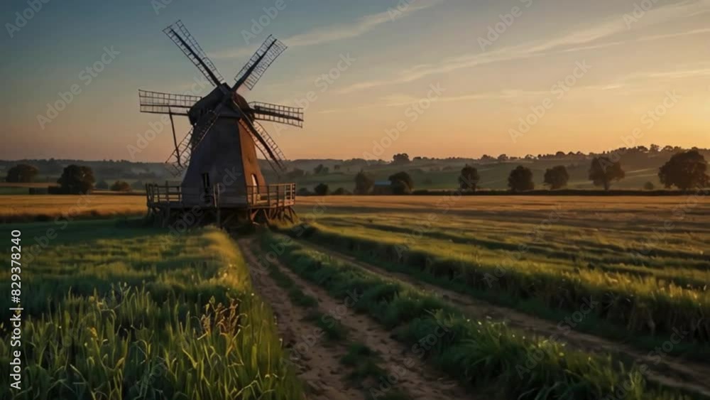 Windmill in a Field at Sunset Windmill in a Field at Sunset