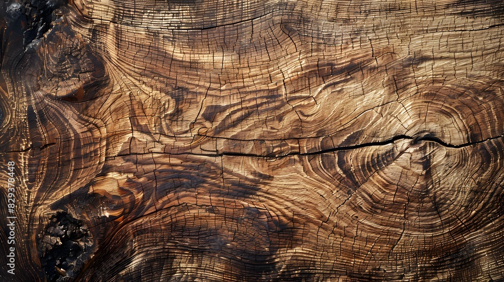 Naklejka premium Detailed Texture of Tree Rings and Cracks on Wooden Surface for Natural Backgrounds