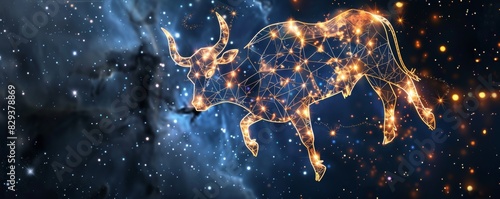 Taurus constellation depicted as a luminous bull in a starry night sky photo