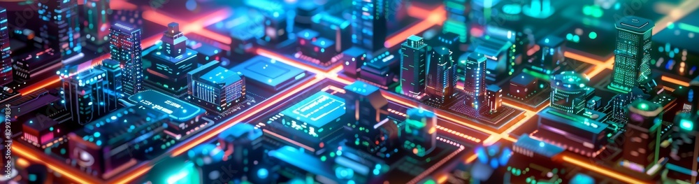 Futuristic Smart Cyber City: Innovative Urban Landscape in Digital Circuitry, futuristic technology concept, graphic banner design Futuristic Smart Cyber City: Innovative Urban Landscape in Digital Circuitry, futuristic technology concept, graphic banner design
