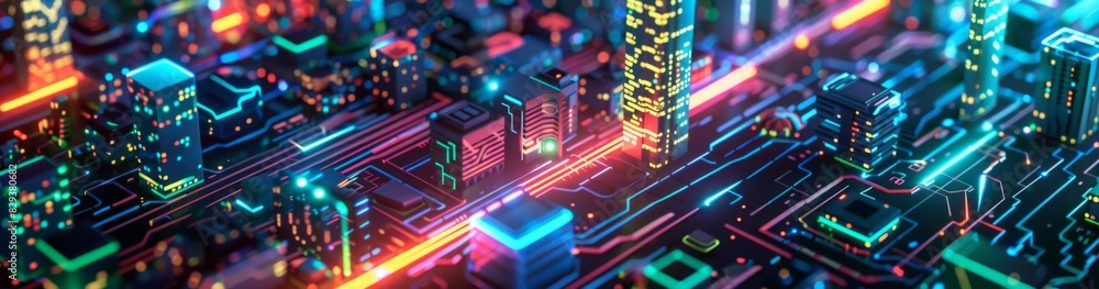 Futuristic Smart Cyber City: Innovative Urban Landscape in Digital Circuitry, futuristic technology concept, graphic banner design Futuristic Smart Cyber City: Innovative Urban Landscape in Digital Circuitry, futuristic technology concept, graphic banner design