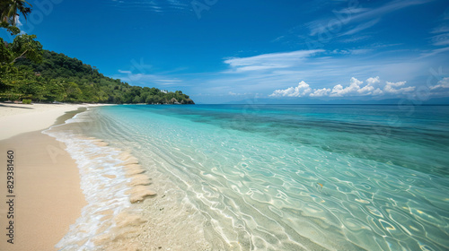 A Serene Beach with Clear Blue Water and Soft White Sand