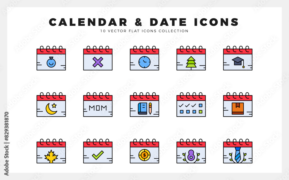 15 Calendar and Date Lineal Color icon pack. vector illustration. 15 Calendar and Date Lineal Color icon pack. vector illustration.