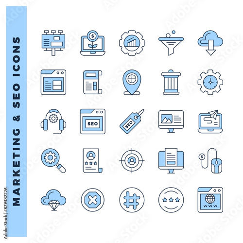 25 Marketing and Seo Two Color icon pack. vector illustration.