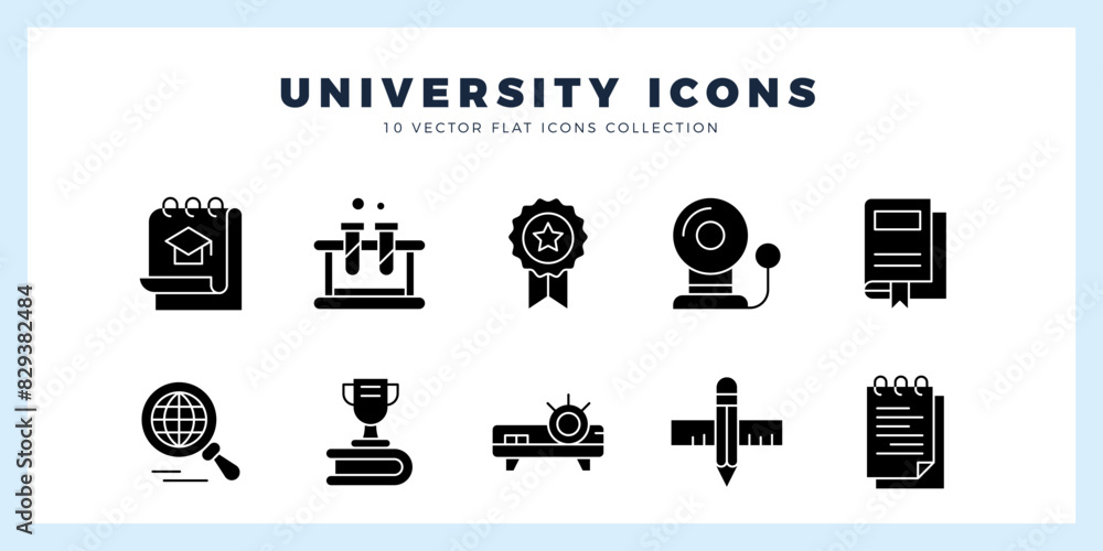 10 University Glyph icon pack. vector illustration. 10 University Glyph icon pack. vector illustration.