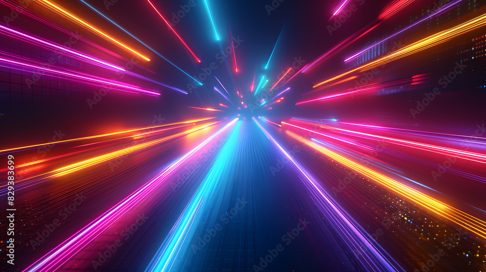 Neon glow multicolor laser beam lines pattern design, digital data flow and cyberspace concept futuristic technology abstract background Neon glow multicolor laser beam lines pattern design, digital data flow and cyberspace concept futuristic technology abstract background