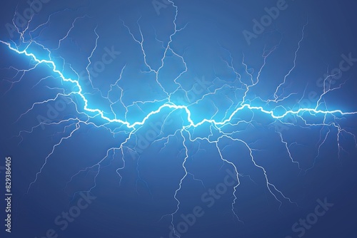 Dramatic electric lightning bolt striking against a blue background, showcasing the raw power and energy of nature during a storm.