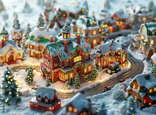 Christmas Village in Snow-Covered Winter Landscape