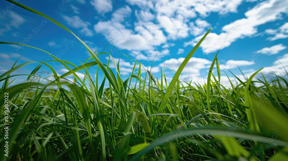 Obraz premium Vibrant green grass under a blue sky