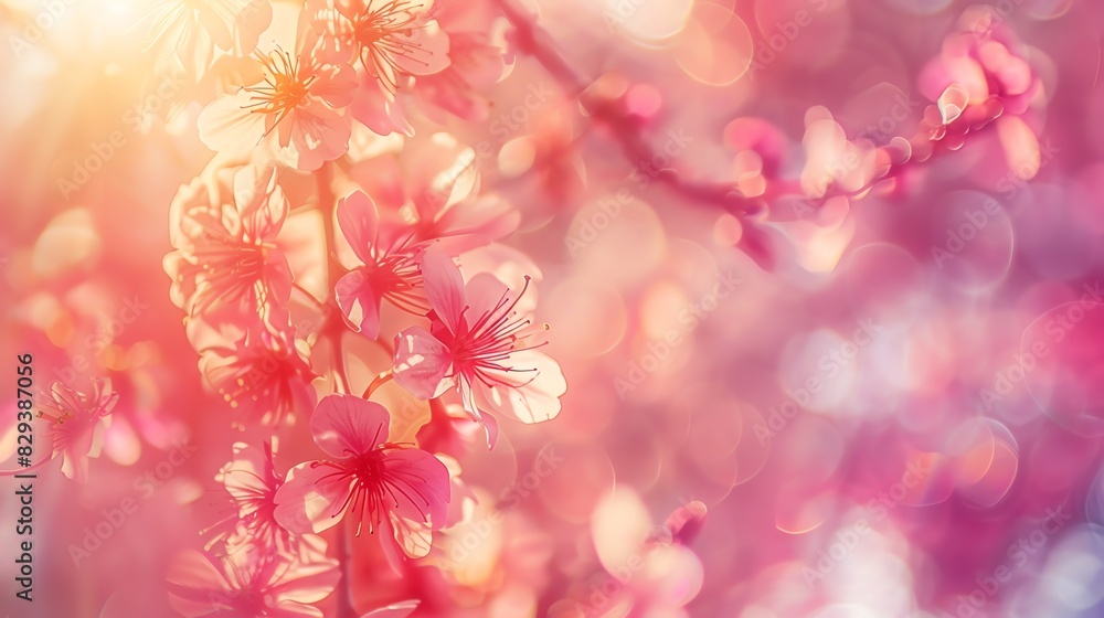 Cherry blossoms in bloom on pastel background, close up, focus on, vibrant and appealing colors, Double exposure silhouette with spring scene Cherry blossoms in bloom on pastel background, close up, focus on, vibrant and appealing colors, Double exposure silhouette with spring scene