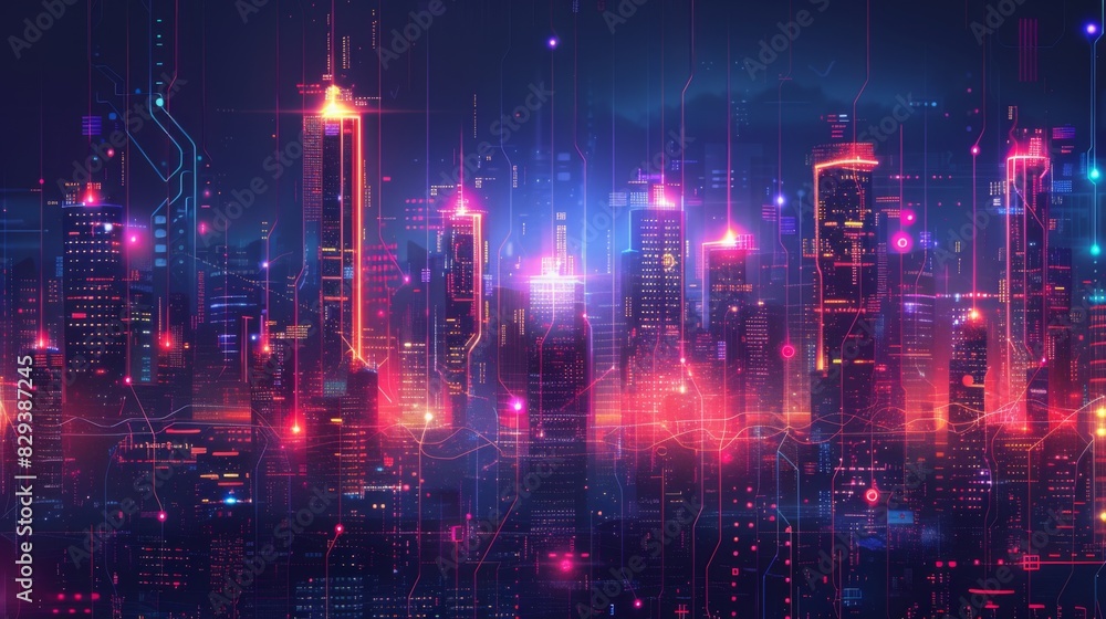 Futuristic Smart Cyber City: Innovative Urban Landscape in Digital Circuitry, futuristic technology concept,  graphic banner design
