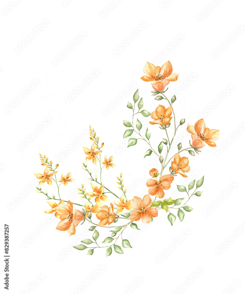 Watercolor illustration of yellow wildflowers. Watercolor illustration of yellow wildflowers.